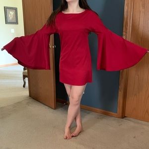 Red mini dress with bell sleeves